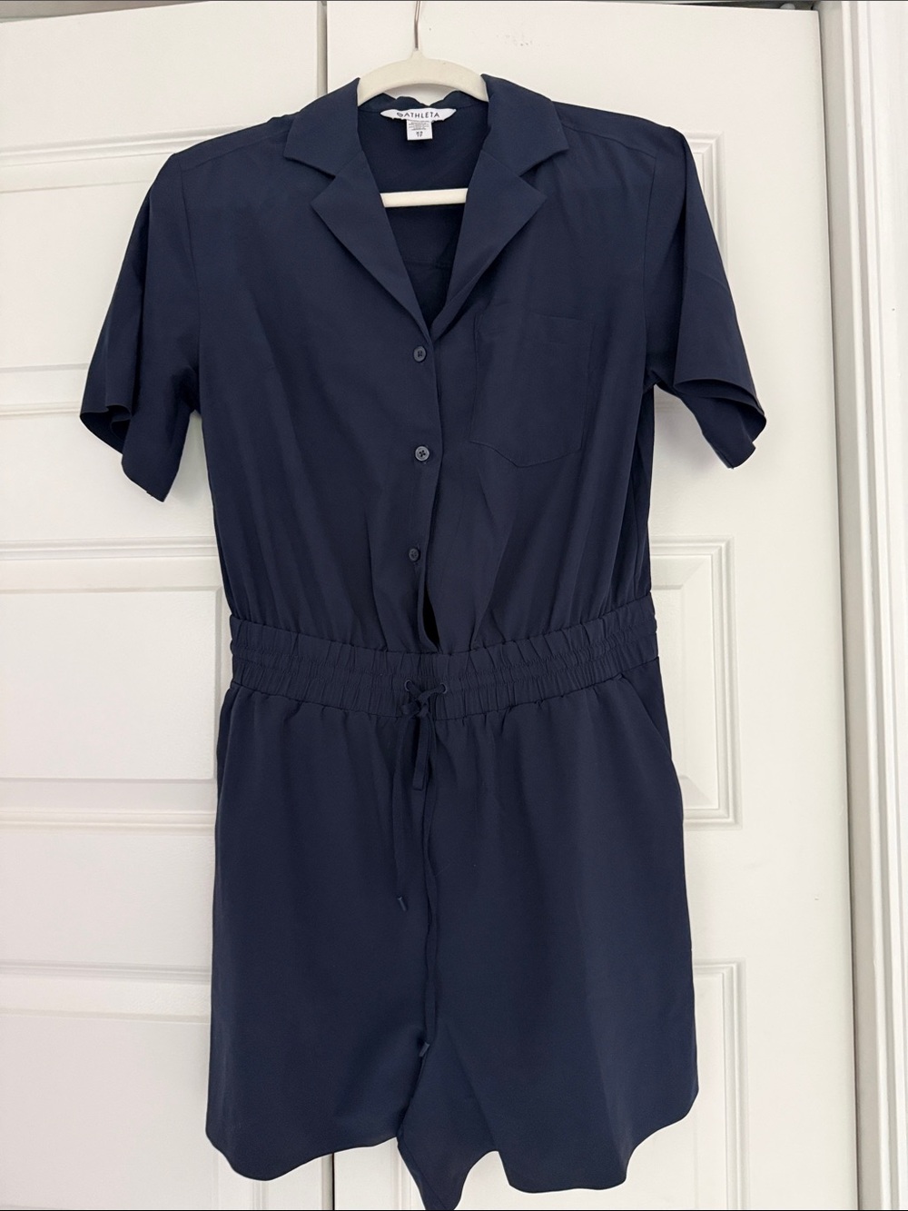 Athleta Navy Short-Sleeve Button Romper
